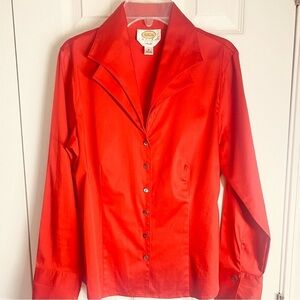 Talbots Collared Blouse Long Sleeves Red Button Down Size 8